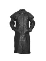 Mens Cowboy Black Leather Duster Coat