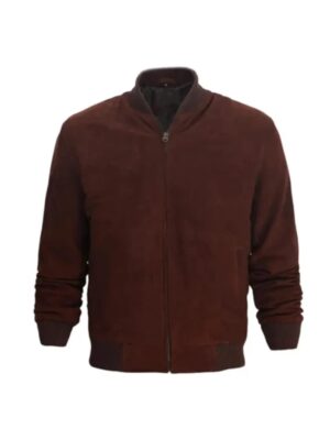 Mens Dark Brown Suede Bomber Jacket