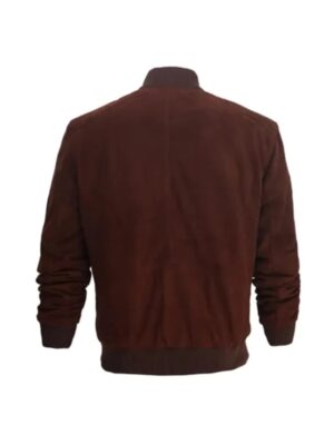 Mens Dark Brown Suede Leather Bomber Jacket