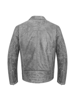 Mens Distressed Biker Grey Leather Jacket