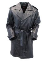 Mens Double Breasted Leather Trench Coat