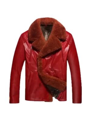 Mens Leather Shearling Jacket Red