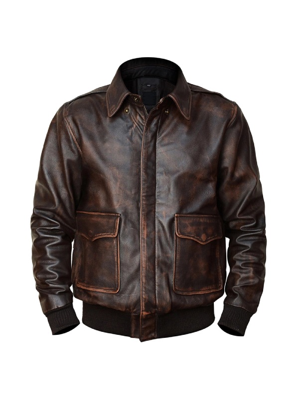 Mens Pilot Aviator Bomber Leather Jacket