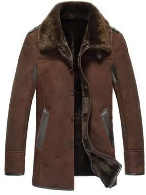 Mens Reacher Style Shearling Brown Coat