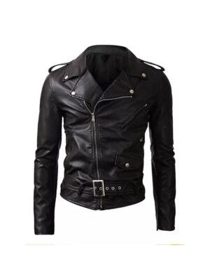 Mens Rider Black Belted Leather Jacket