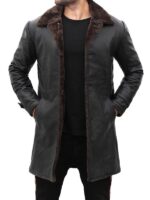 Mens Shearling Black Leather Coat