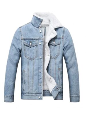 Mens Sky Blue Sherpa Denim Jacket