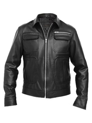 Mens Slim Fit Black Casual Leather Jacket _