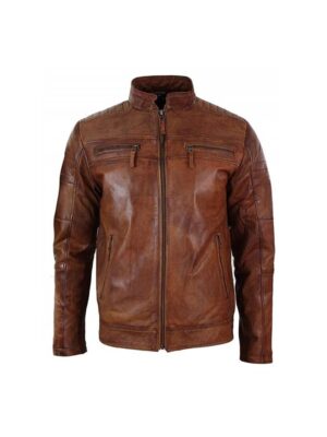 Mens Vintage Classic Brown Biker Jacket