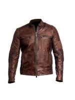 Mens Vintage Distressed Cafe Racer Brown Leather Jacket