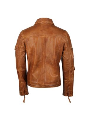 Mens Vintage Retro Biker Brown Leather Jacket