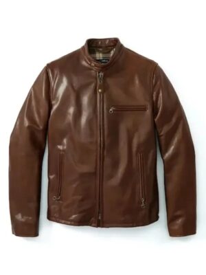 Mens Waxed Natural Pebbled Cowhide Cafe Racer Leather Jacket