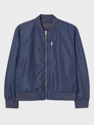 Men’s Blue Zipper Bomber Jacket For Sale