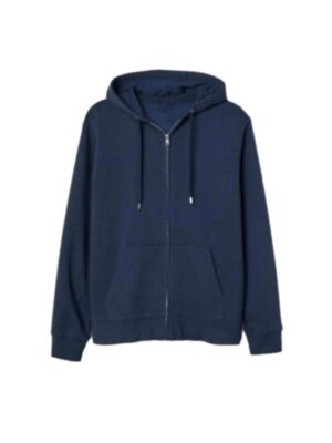 Navy Blue Zipper Fleece Hoodie