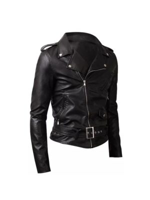 Shop Belted Rider Black Leather Jacket For Men