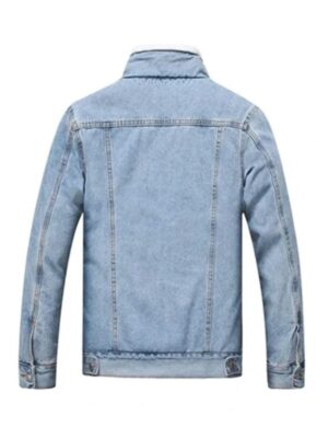 Shop Sky Blue Sherpa Denim Jacket For Mens