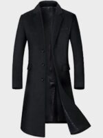 Gentlemen Style Black Wool Trench Coat For Mens