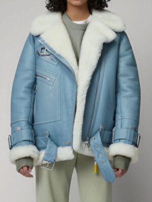 Women B3 RAF Aviator Shearling Blue Leather Jacket