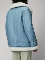 Women B3 RAF Aviator Shearling Blue Leather Jacket For Sale