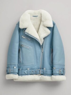 Womens B3 Aviator Sheepskin Shearling Blue Leather Jacket