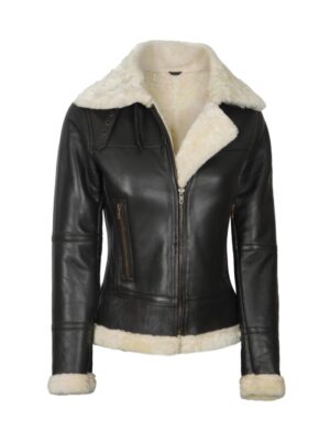 Womens Black Shearling Bomber Leather Jacket