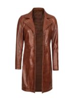 Womens Brown Three Quarter Leather Coat