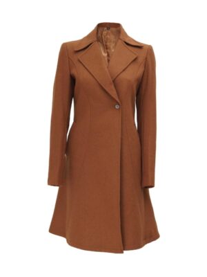 Womens Camel Brown Wool Trench Coat