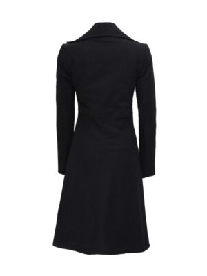 Womens Carol Elegant Black Double Breasted Wool Trench Coat