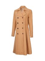 Womens Double-Breasted Wool Beige Overcoat