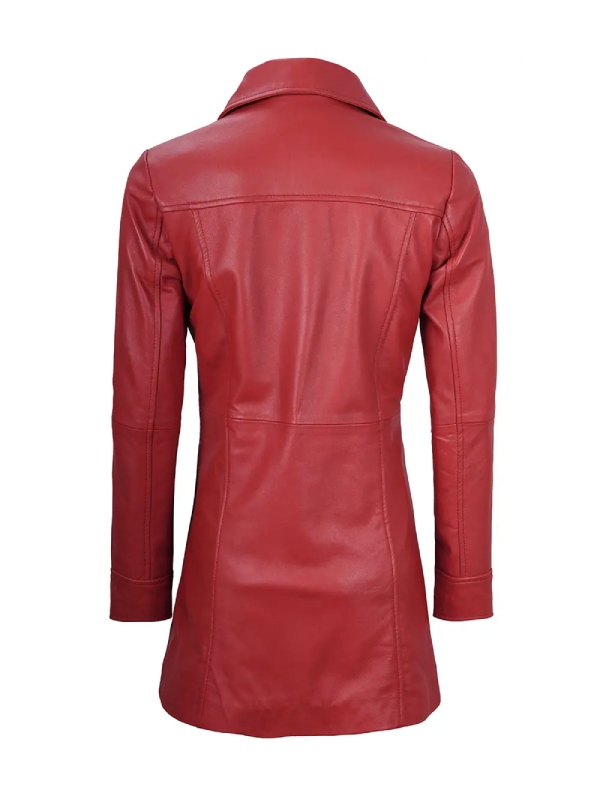 Womens Kandis Red Real Leather Car Trench Coat