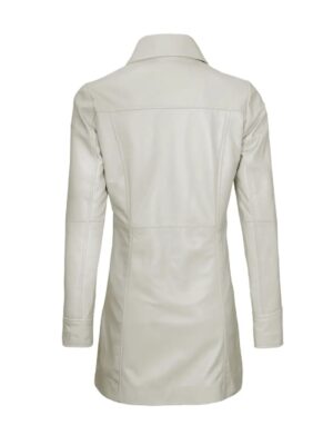 Womens Kandis White Real Leather Car Trench Coat