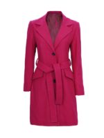 Womens Pink Lapel Collar Wool Wrap Coat