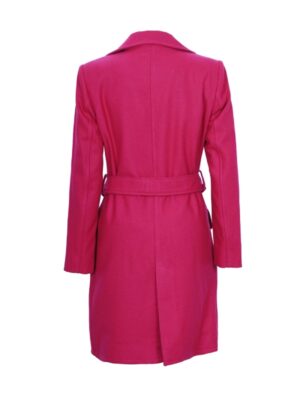 Womens Pink Notch Lapel Wool Wrap Trench Coat