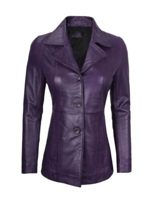 Womens Purple Leather Blazer