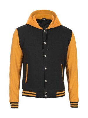 Yellow and Black Varsity Letterman Jacket with Hood