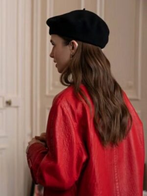 Lily Collins Emily In Paris S4 Emily Cooper Red Leather Trench Coat