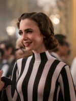 Lily Collins Emily in Paris 2024 Emily Cooper Black_White Striped Jumpsuit