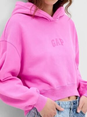 Gap Arch Logo Cropped Pink Pullover Hoodie