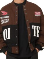 LOITER Racing Motor Sport Varsity Bomber Jacket - Brown