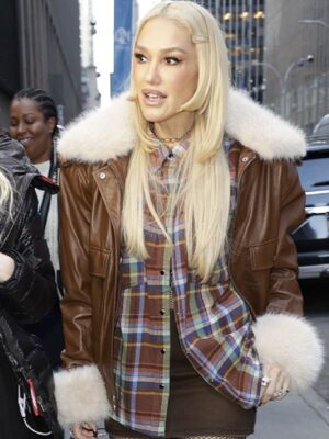 New York City Gwen Stefani Brown Shearling Leather Parka Jacket