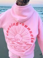 Pink Palm Puff Chasing Sunsets Hoodie