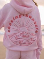 Pink Palm Puff Chasing Sunsets Oversized Pullover Hoodie