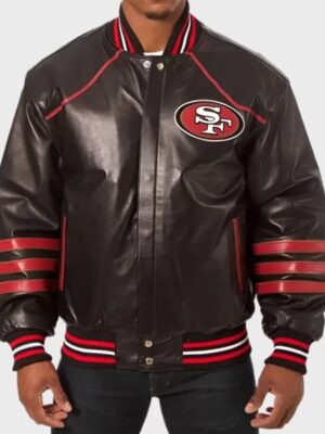 San Francisco 49ers Black Leather Varsity Letterman Jacket