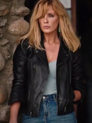 TV Series Yellowstone Season 04 Kelly Reilly Black Leather Jacket ON SALE