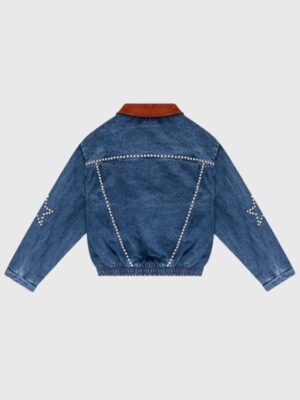 Wish Me Luck Studded Denim Bomber Blue Jacket