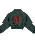 Wish Me Luck League Green Cropped Bomber Jacket