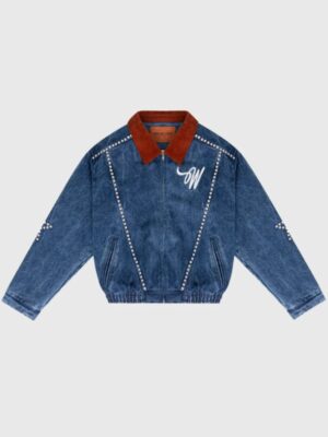 Recreated - Unisex Wish Me Luck League Studded Denim Bomber Blue Jacket