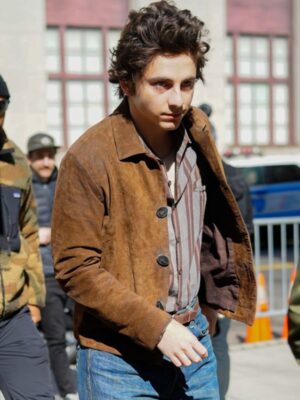 Bob Dylan A Complete Unknown Timothee Chalamet Brown Jacket