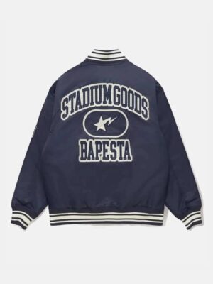 Bapesta x StadiumGoods Varsity Navy Blue Satin Jacket Re Done