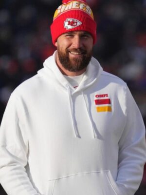 Chiefs vs Broncos Game Travis Kelce White Hoodie